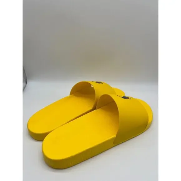 Polo Ralph Lauren Signature Pony Slide Yellow Blue Man's Size 14M NEW - Picture 11 of 12